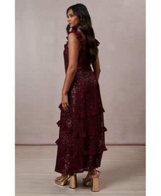 Women's Occasion Sequin Ruffle Midaxi Dress