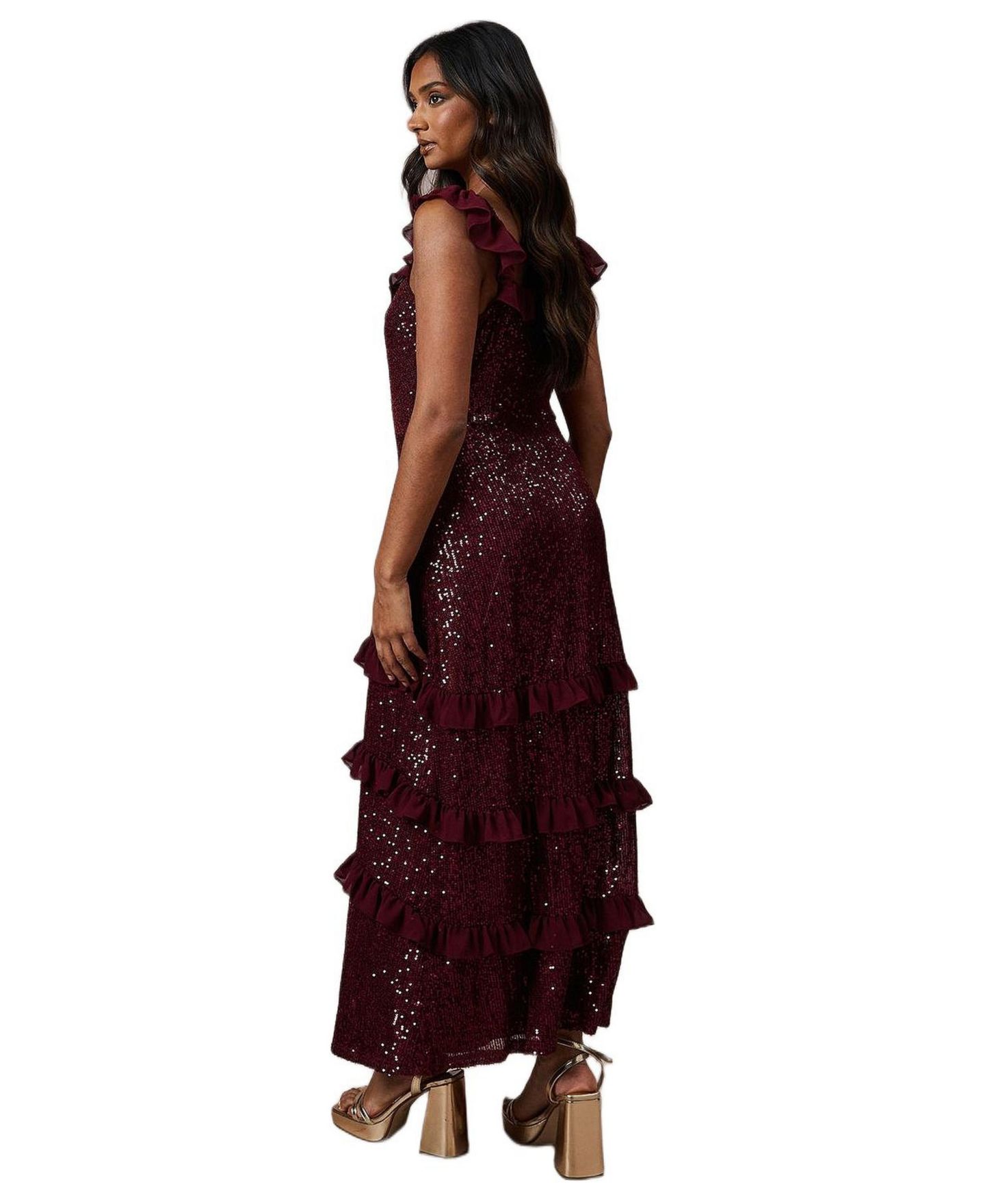 Женское платье Oasis Occasion Sequin Ruffle Midaxi, цвет: Ягодный — фото 2