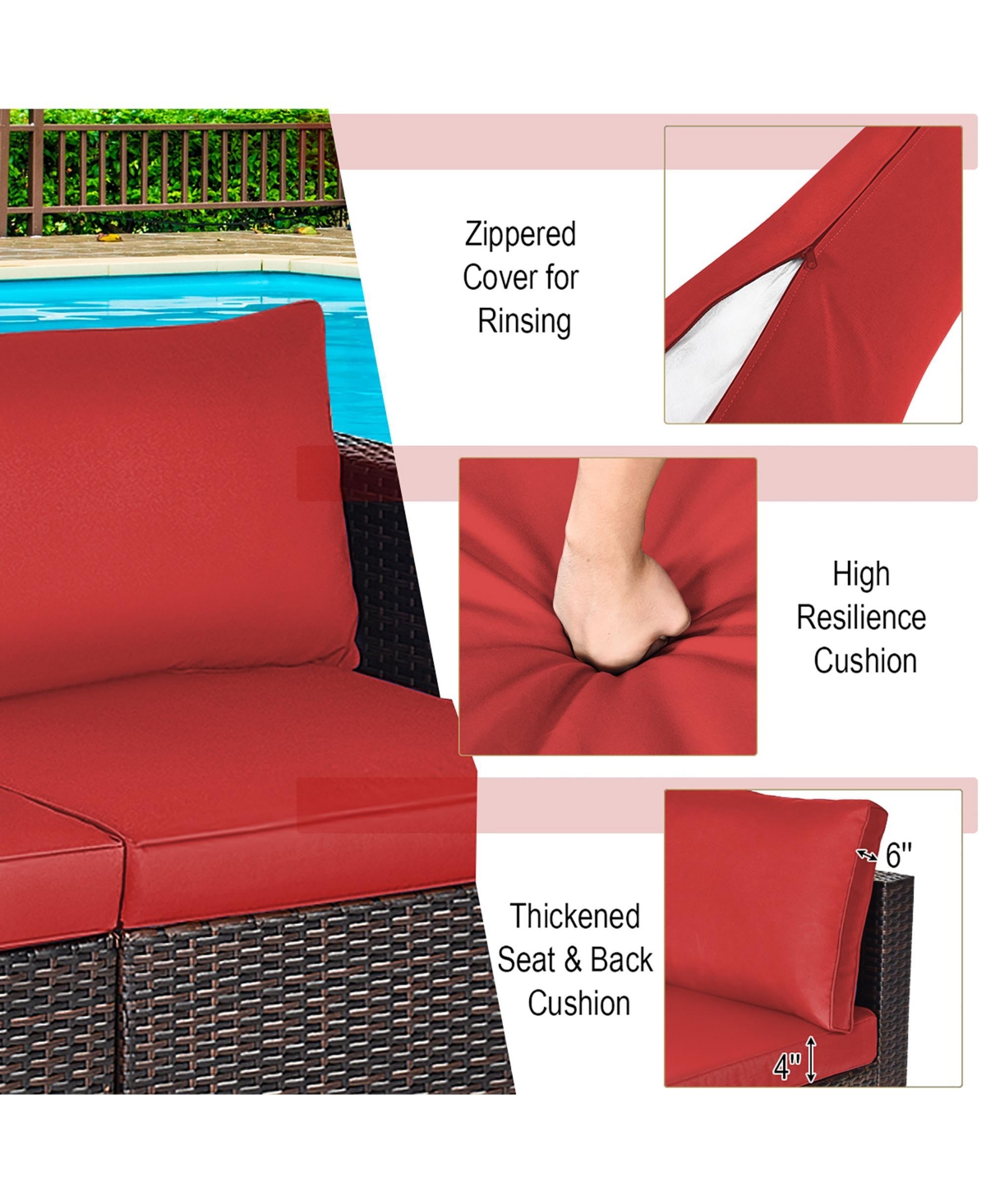 4PCS Patio Rattan Corner Sofa Sectional Furniture Set
