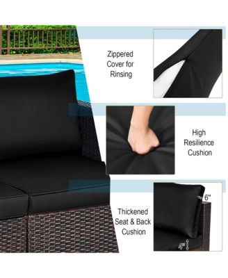 4PCS Patio Rattan Corner Sofa Sectional Furniture Set Black Cushion