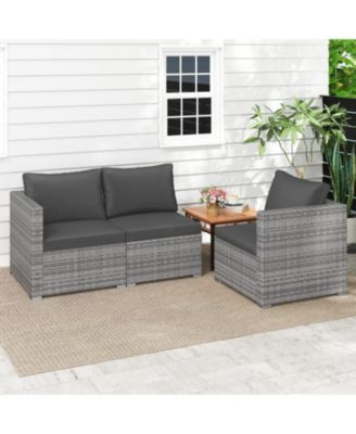 Outdoor 3-Piece PE Rattan Sectional Sofa Set with Cushions