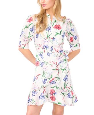 Women's Open Collar Ruffle Wrap Detail Short Dress