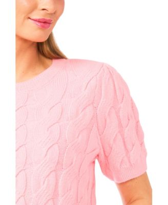 Women's Cable Puff-Sleeve Crew Neck Sweater