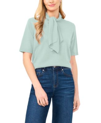 Women's Tie Neck Short-Sleeve Sweater