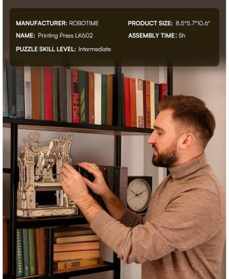 Printing Press Wooden Puzzle, 3D Puzzles for Adults and Teens, Mechanical Wooden Model to Build, Toy House Warming Birthday