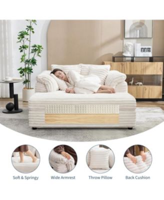 Oversized Chaise Lounge Chair Indoor Upholstered Sofa Bed with Throw Pillows and Armrests Comfy Corduroy Sleeper Couch