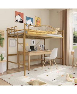Loft Bed Twin Size, 400 Lbs Heavy Duty Metal Twin Loft Bed with Ladder & Safety Guardrail, Space-Saving, Noise Free, No Box Spring Needed