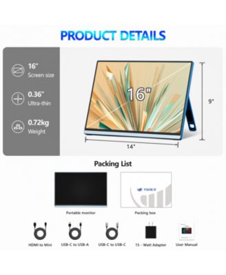 2.5K 144Hz Gaming Portable Monitor V1 Pro, 16-inch HDR IPS with FreeSync