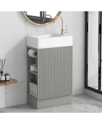 Bathroom Vanity with Sink, MDF Storage Cabinet, Two-Tier Shelf & Left or Right Orientation for Small Bathrooms