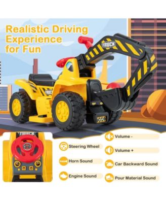 6V Kids Ride On Excavator Fun Digger with Folding Basketball Hoop