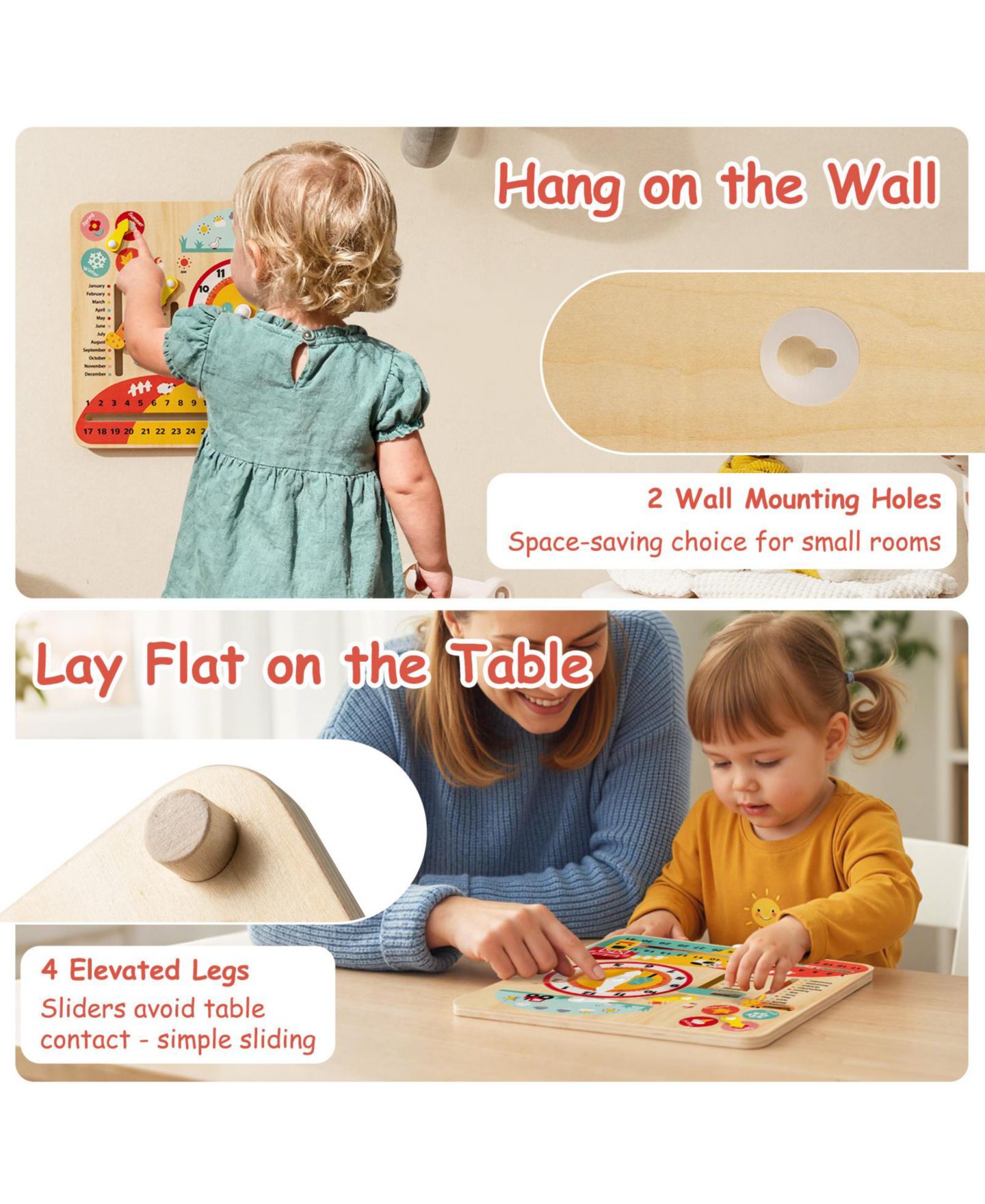Детская игрушка Mecale Montessori Wooden Seasons Learning Clock, Ages 3+, цвет: Коричневый — фото 4