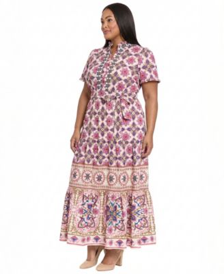 Plus Size Placement Print Short-Sleeve Dress