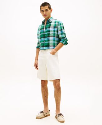 Men's Linen Summer Madras Plaid Shirt