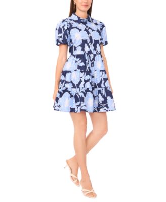 Women's Short-Sleeve Button-Down Collared Tiered Dress