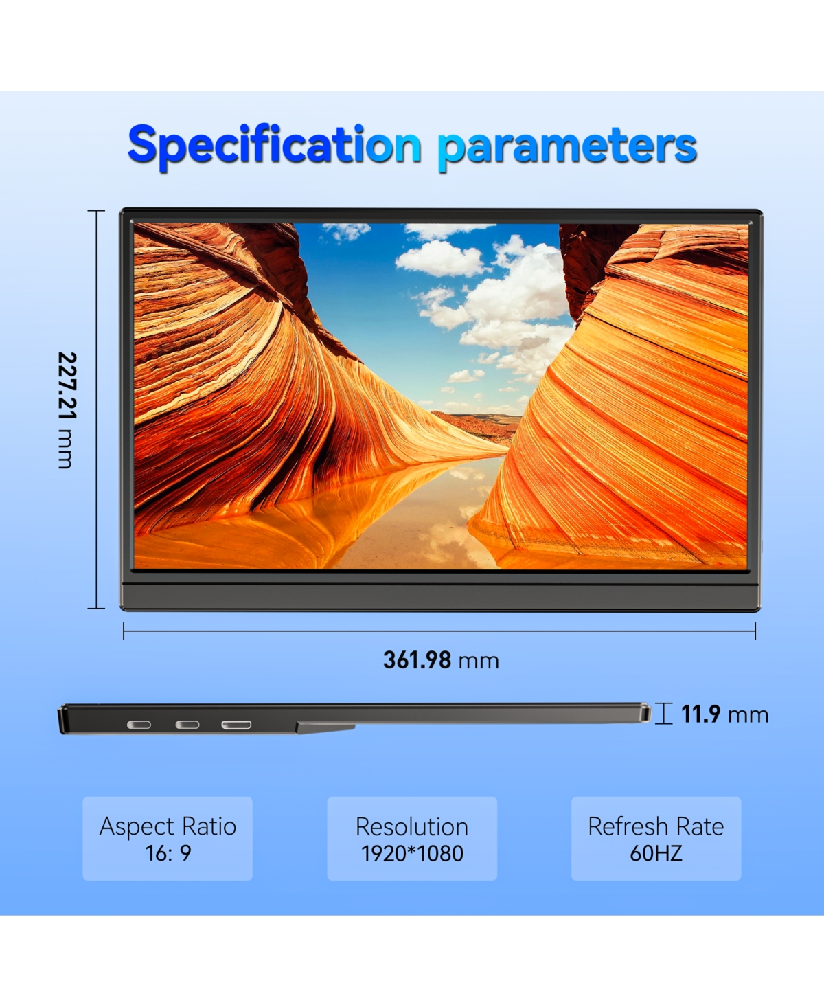 Ltmate Portable Monitor 15.6-inch, 1080P Usb-c Hdmi Ultra-Slim Travel Monitor with Kickstand, Eye Care, External Second Screen for Laptop Pc Mac Phone