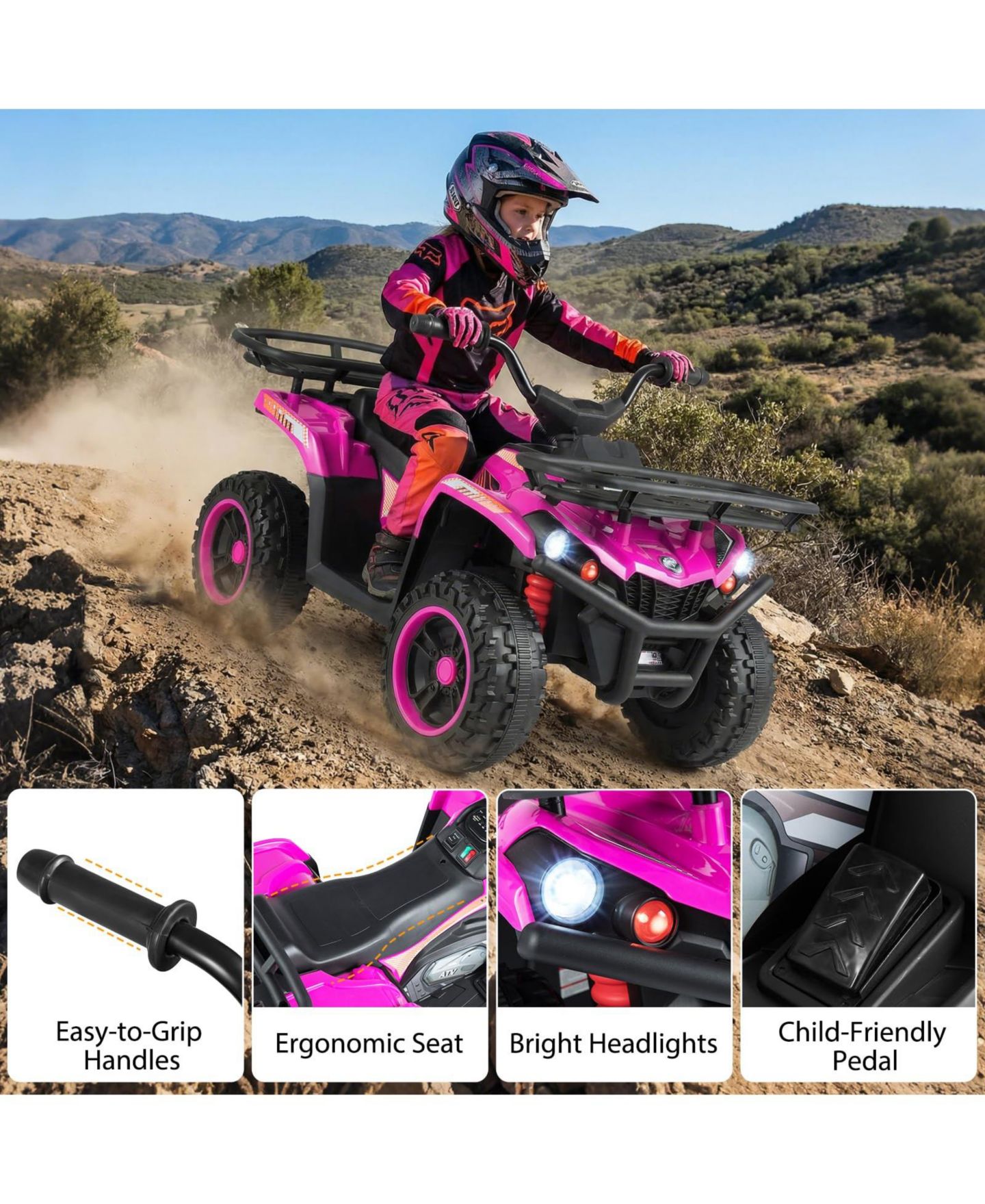 Детская игрушка Mecale 24V Electric Ride On Quad with LED Headlights, цвет: Розовый — фото 8