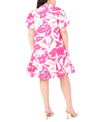 Plus Size Printed Collared Neck Dress