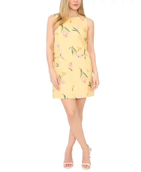 Petite Printed Round Neck Dress - Yellow Rose