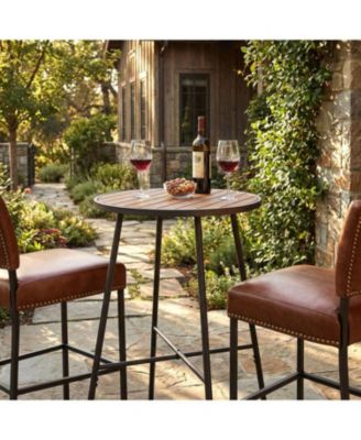 Patio Round Bar Height Table 41 Inch with Acacia Wood Top