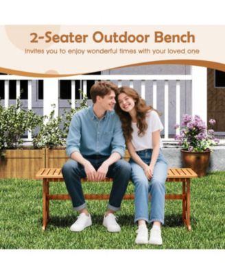 Outdoor 51 Inch Acacia Wood Bench, Slatted Seat, 800 lb Capacity