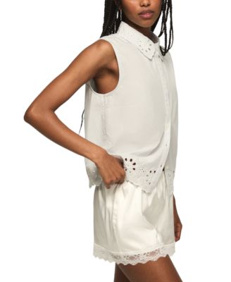 Women's Sleeveless Eyelet Button-Down Shirt