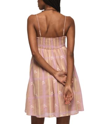 Women's Embroidered Plaid Sweetheart Neck Dress