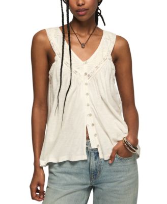 Women's Lace Yoke V-Neck Top