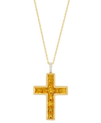 Citrine (3-1/10 ct. t.w.) and Diamond Cross Pendant Necklace in Gold Over Silver (also available in London Blue Topaz and Smoky Quartz)
