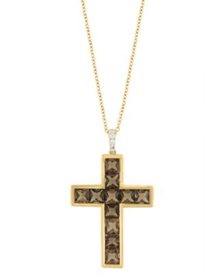 Citrine (3-1/10 ct. t.w.) and Diamond Cross Pendant Necklace in Gold Over Silver (also available in London Blue Topaz and Smoky Quartz)