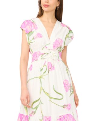 Women's V-Neck Tie Waist Maxi Dress