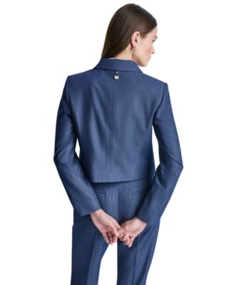 Petite Dressy Denim Notch Collar Cropped Jacket