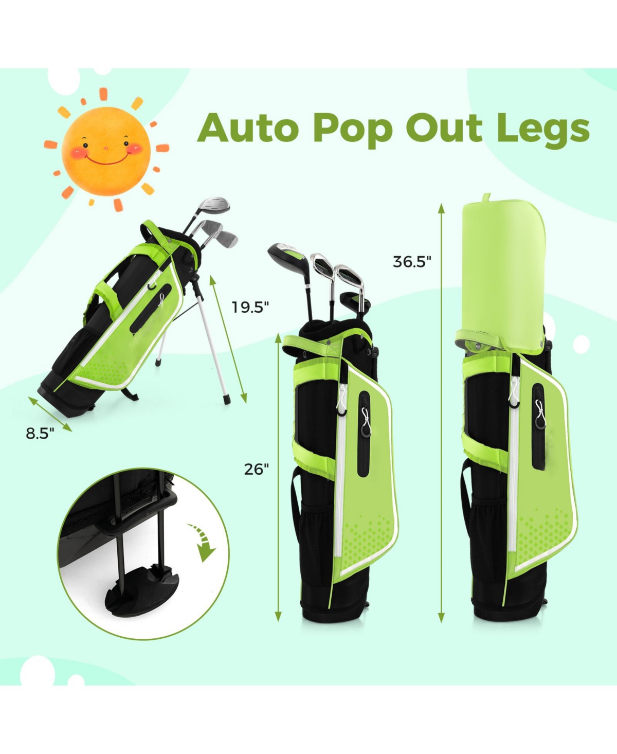 Mecale Junior Complete Golf Club Set with Rain Hood, Right Hand, Ages 8-10