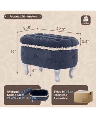 Ottoman with Storage Upholstered Foot Stools, Window Bench with Fringe, Bed End Bench for Bedroom, Entryway and Cloakroom