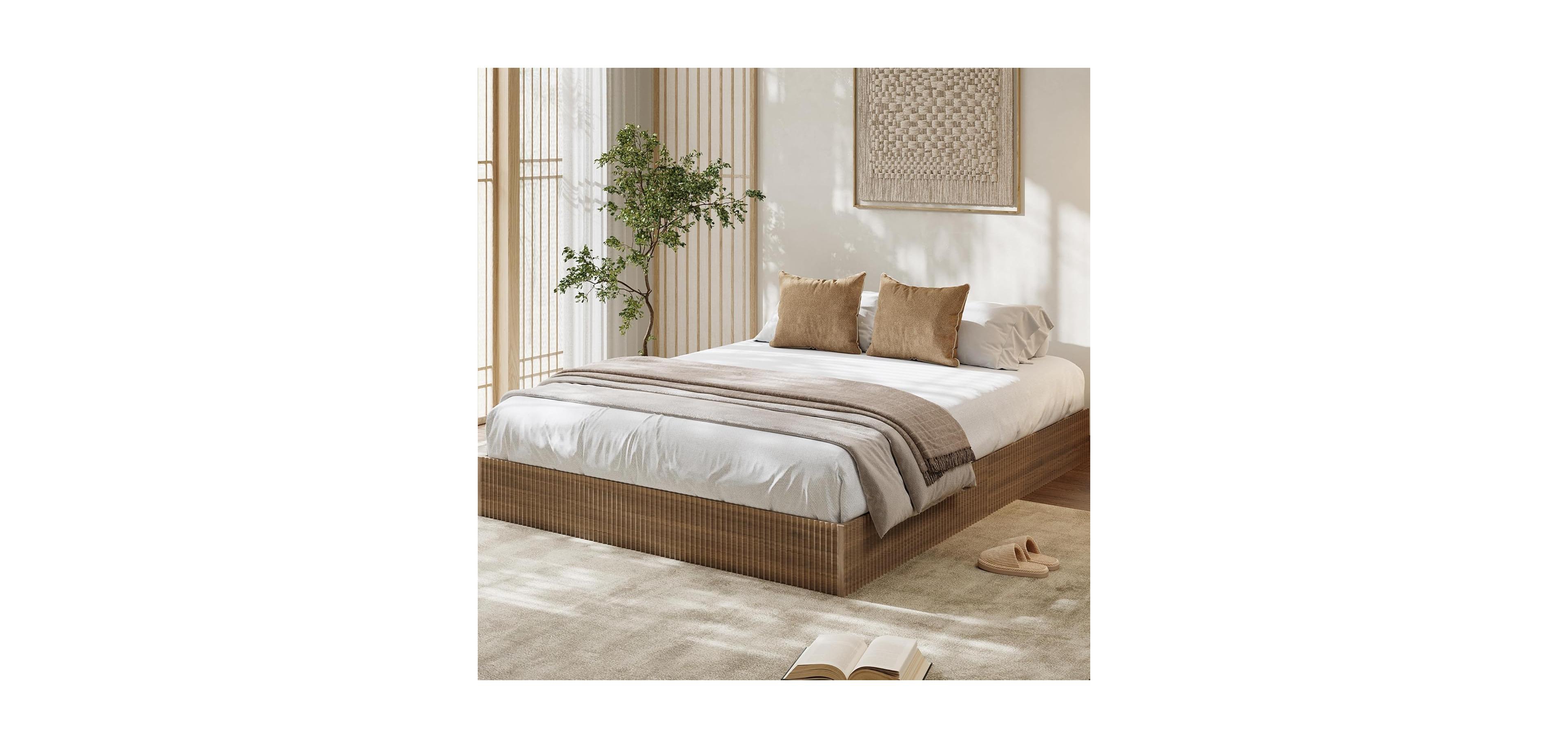gaomon Wood Platform Bed with Fluted Design, Low Profile BedFrame, Minimalist Base Noise-Free, Easy Assembly