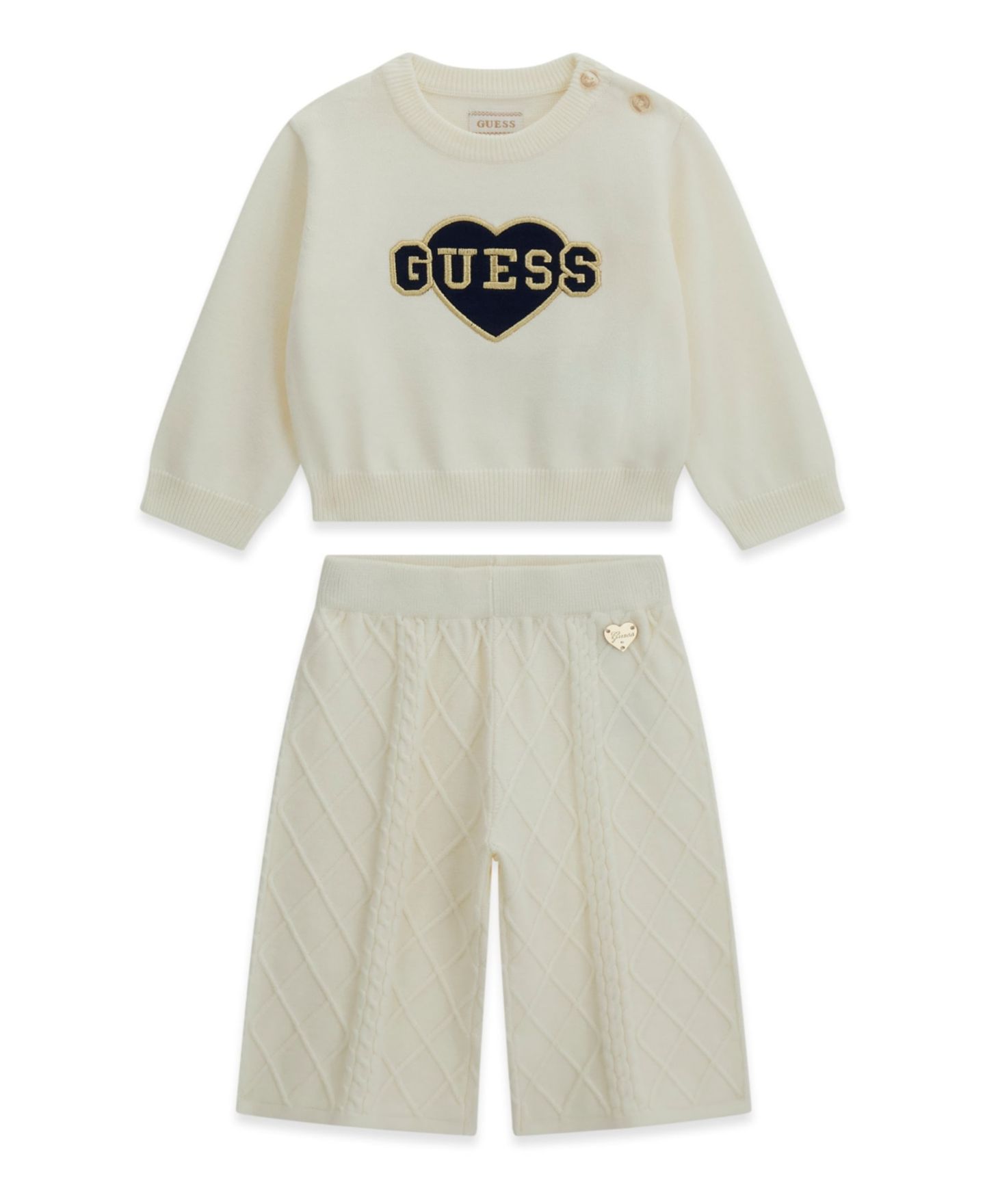 Детский комплект Guess для девочки: трикотажный топ с длинным рукавом и брюки, цвет: Кремовый — фото 1