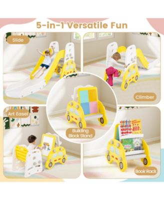 5-in-1 Convertible Toddler Slide Set with Art Easel, Stool and Book Rack