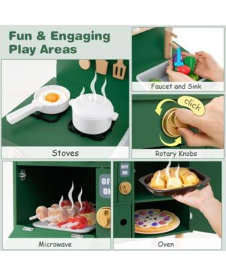 Play Kitchen for Kids, Wooden Kitchen Playset with Stove, Faucet, Sink, Microwave & Oven