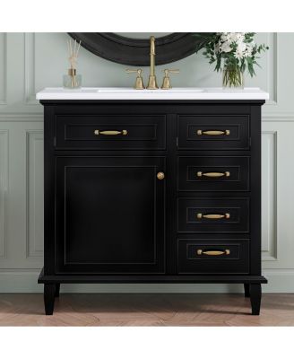 36" Bathroom Vanity with Ceramic Sink, Flip Drawers and Adjustable Shelf