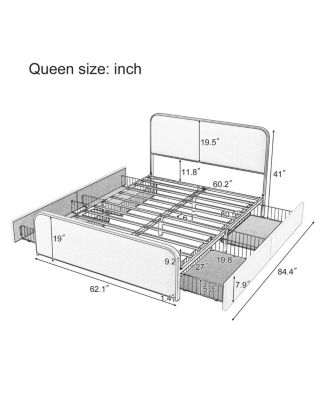 Modern Metal Bed Frame with 4 Storage Drawers