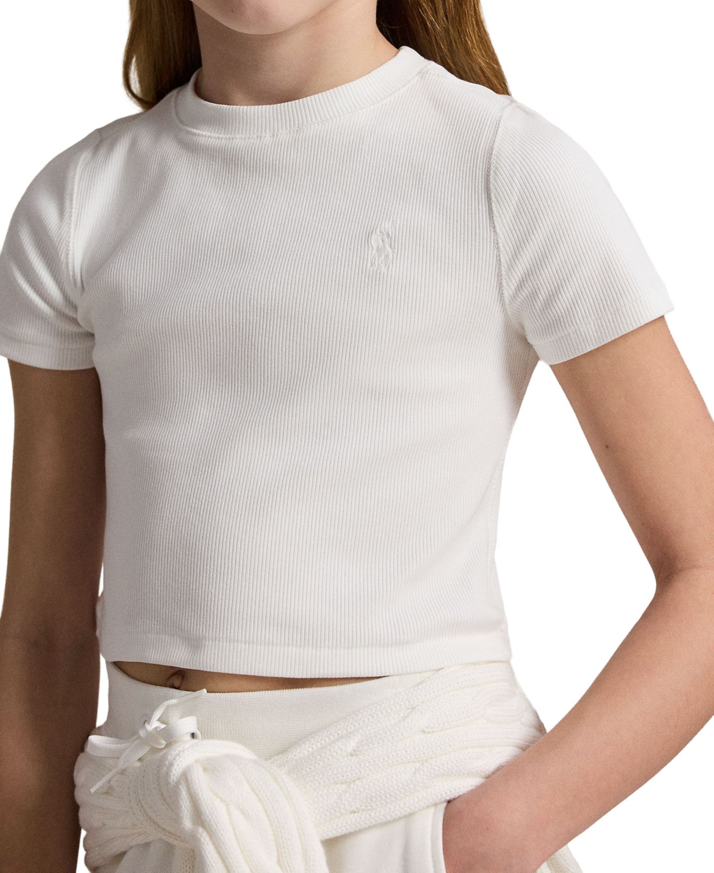 Футболка Polo Ralph Lauren Ribbed Boxy для девочек, цвет: Тёмно-синий — фото 7