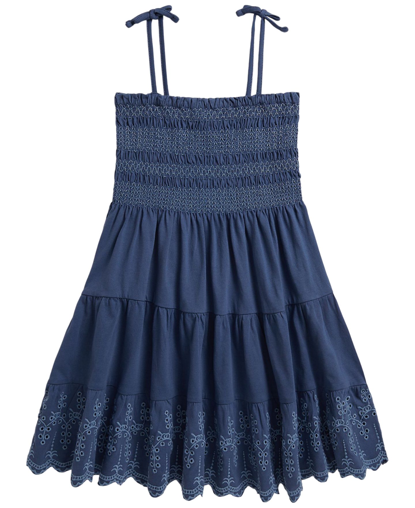 Платье Polo Ralph Lauren Smocked Eyelet Cotton Jersey Dress для девочек, цвет: Земляной синий — фото 5