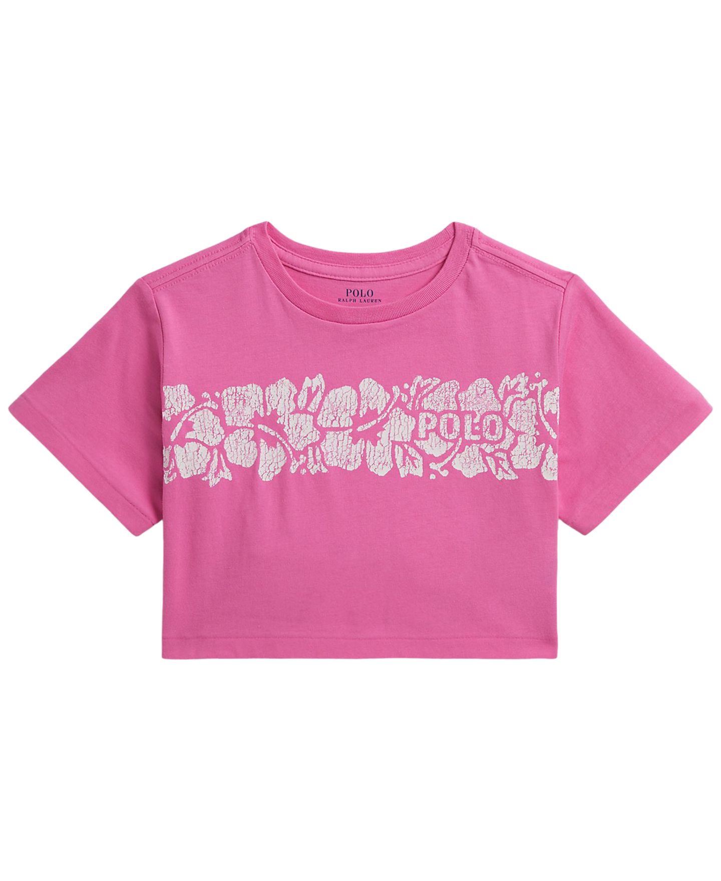 Футболка Polo Ralph Lauren Floral-Print Logo Cotton Boxy T-Shirt для девочек, цвет: Розовый — фото 1