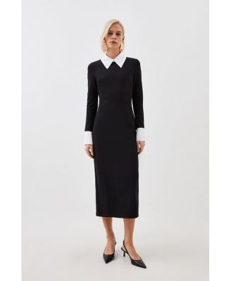 Women's Jersey Cotton Poplin Midi Collar Dress