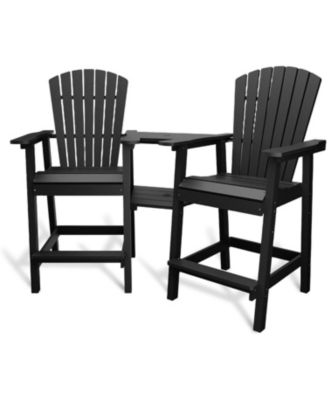 Outdoor Poly Adirondack Barstools with Connecting Tray, Tall Adirondack Chairs Bar Chairs for Deck, Balcony, Backyard
