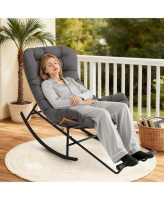 2PCS Papasan Rocking Chair with Foot Rest, Oversized Papasan Chair with Thick Removable Cushion and Metal Frame