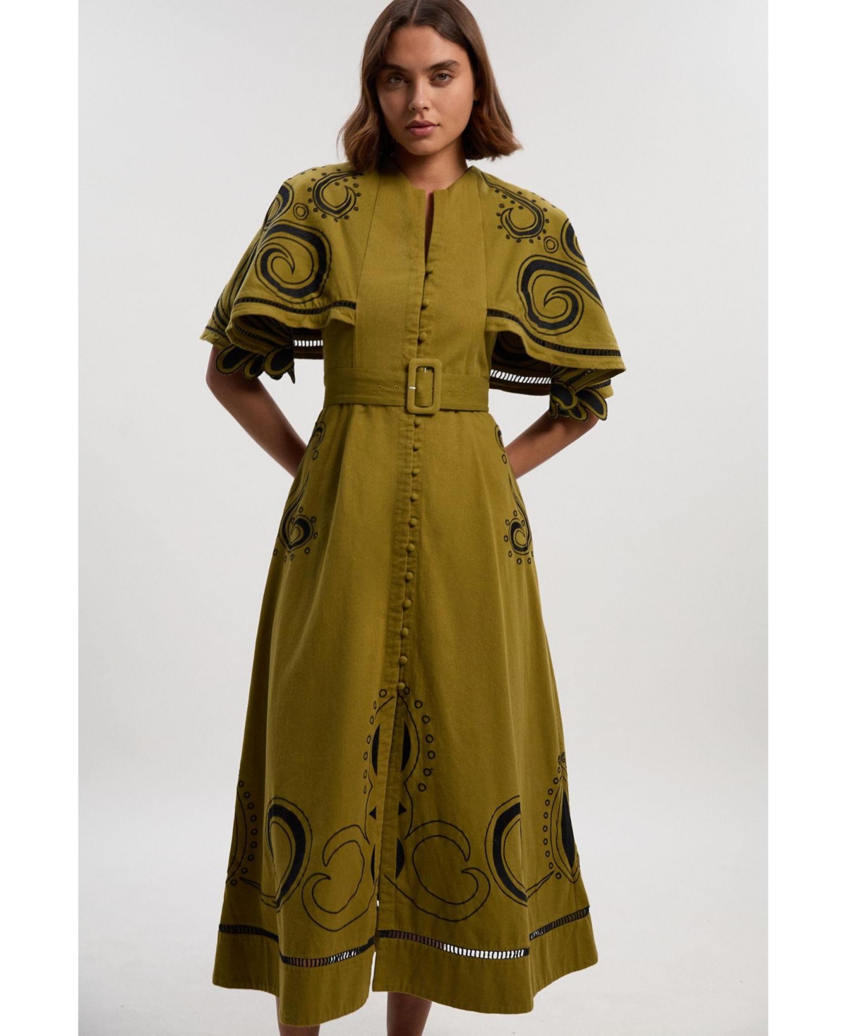 Karen Millen Women's Baroque Cape Sleeve Midi Dress