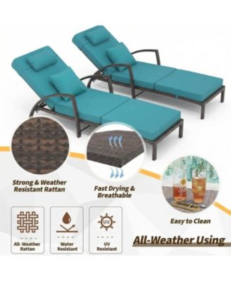 2-Piece Rattan Patio Folding Chaise Lounge, 5-Position Adjustable Backrest with Cushion and Pillow for Poolside, Backyard, Deck