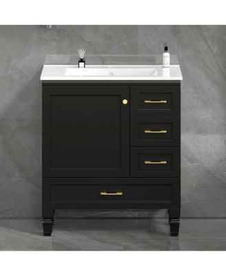  Modern Bathroom Vanity with Sink, Transitional MDF Cabinet, Ample Soft Close Storage, 1 Door 3 Drawers for Stylish Bathrooms