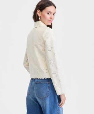 Women's Cotton Eyelet Scallop Hem Jacket