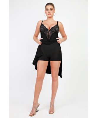 Women's Shapewear Lace V Neck Side Slit Slimming Maxi Slip Dress
